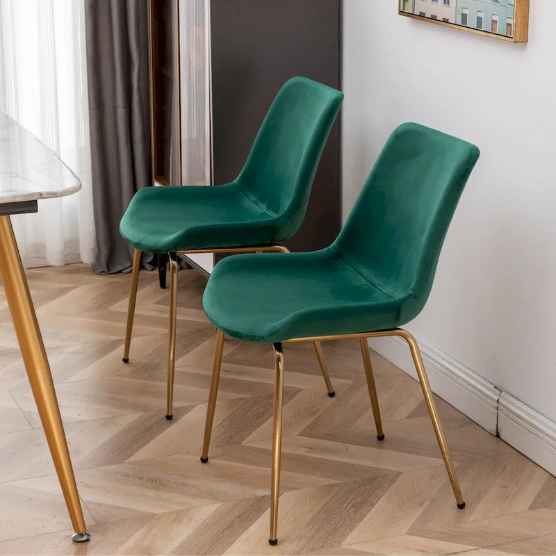Modern Velvet Dining Chairs Set of 2 - Gold Metal Legs, High-Density Foam Padded, 4 Colors Available
