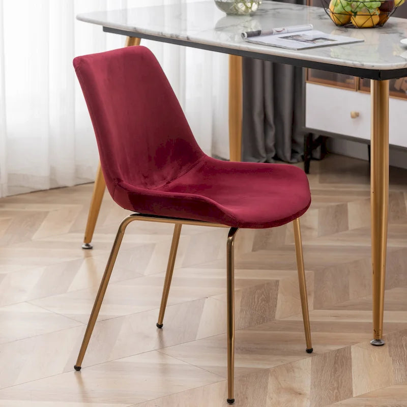 Modern Velvet Dining Chairs Set of 2 - Gold Metal Legs, High-Density Foam Padded, 4 Colors Available