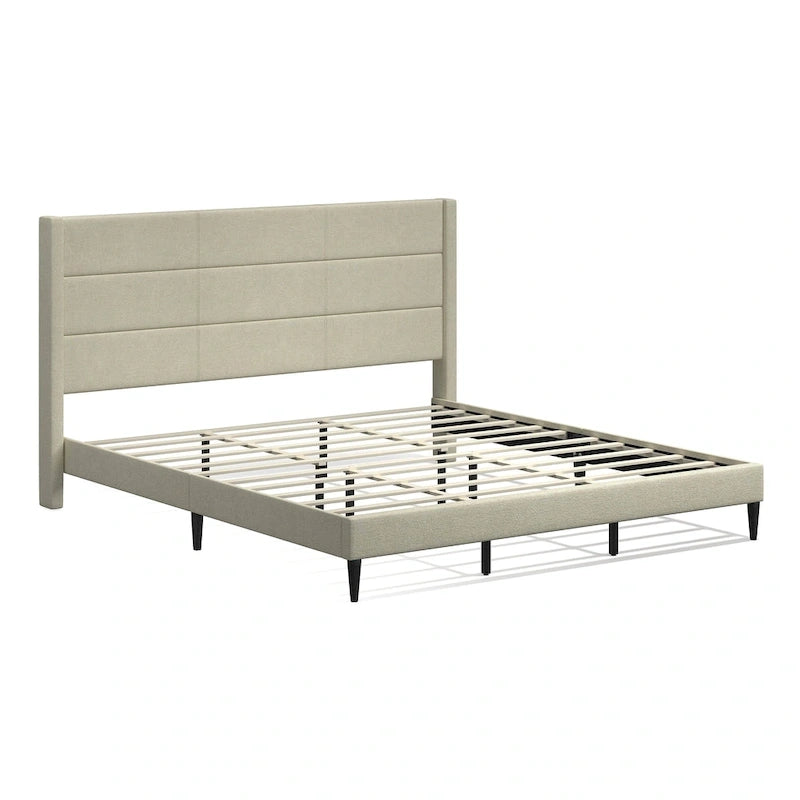 Upholstered Platform Bed Wingback Headboard Transitional Style No Box Spring Required