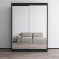 Modern Mirrored 2-Door Wardrobe Armoire - High-Gloss Finish, 6 Shelves, Hanging Rod - 47"W x 79"H Contemporary Storage