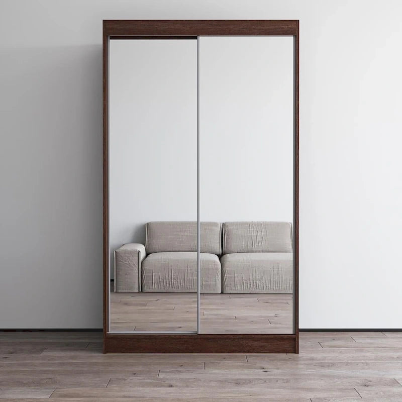 Modern Mirrored 2-Door Wardrobe Armoire - High-Gloss Finish, 6 Shelves, Hanging Rod - 47"W x 79"H Contemporary Storage