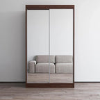 Modern Mirrored 2-Door Wardrobe Armoire - High-Gloss Finish, 6 Shelves, Hanging Rod - 47"W x 79"H Contemporary Storage