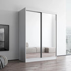 Modern Mirrored 2-Door Wardrobe Armoire - High-Gloss Finish, 6 Shelves, Hanging Rod - 47"W x 79"H Contemporary Storage