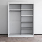 Modern Mirrored 2-Door Wardrobe Armoire - High-Gloss Finish, 6 Shelves, Hanging Rod - 47"W x 79"H Contemporary Storage