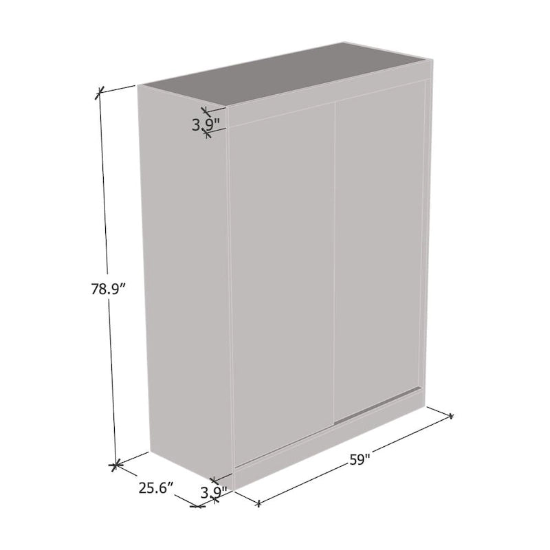 Modern Mirrored 2-Door Wardrobe Armoire - High-Gloss Finish, 6 Shelves, Hanging Rod - 47"W x 79"H Contemporary Storage