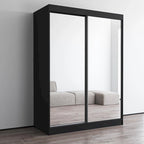Modern Mirrored 2-Door Wardrobe Armoire - High-Gloss Finish, 6 Shelves, Hanging Rod - 47"W x 79"H Contemporary Storage
