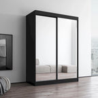 Modern Mirrored 2-Door Wardrobe Armoire - High-Gloss Finish, 6 Shelves, Hanging Rod - 47"W x 79"H Contemporary Storage