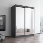 Modern Mirrored 2-Door Wardrobe Armoire - High-Gloss Finish, 6 Shelves, Hanging Rod - 47"W x 79"H Contemporary Storage