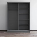 Modern Mirrored 2-Door Wardrobe Armoire - High-Gloss Finish, 6 Shelves, Hanging Rod - 47"W x 79"H Contemporary Storage