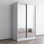 Modern Mirrored 2-Door Wardrobe Armoire - High-Gloss Finish, 6 Shelves, Hanging Rod - 47"W x 79"H Contemporary Storage