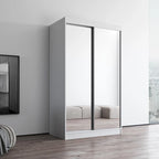Modern Mirrored 2-Door Wardrobe Armoire - High-Gloss Finish, 6 Shelves, Hanging Rod - 47"W x 79"H Contemporary Storage
