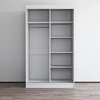 Modern Mirrored 2-Door Wardrobe Armoire - High-Gloss Finish, 6 Shelves, Hanging Rod - 47"W x 79"H Contemporary Storage