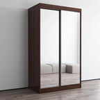 Modern Mirrored 2-Door Wardrobe Armoire - High-Gloss Finish, 6 Shelves, Hanging Rod - 47"W x 79"H Contemporary Storage