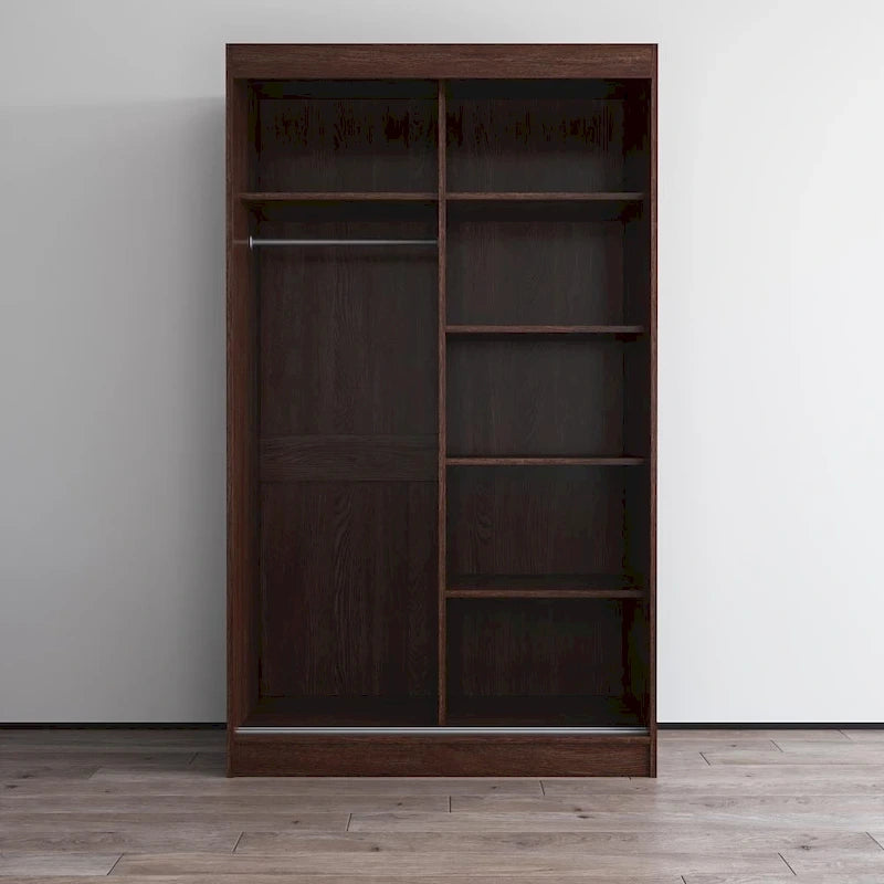 Modern Mirrored 2-Door Wardrobe Armoire - High-Gloss Finish, 6 Shelves, Hanging Rod - 47"W x 79"H Contemporary Storage