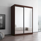 Modern Mirrored 2-Door Wardrobe Armoire - High-Gloss Finish, 6 Shelves, Hanging Rod - 47"W x 79"H Contemporary Storage