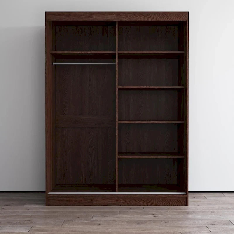 Modern Mirrored 2-Door Wardrobe Armoire - High-Gloss Finish, 6 Shelves, Hanging Rod - 47"W x 79"H Contemporary Storage