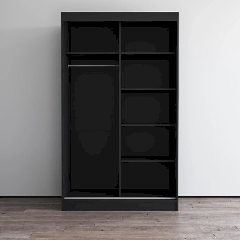 Modern Mirrored 2-Door Wardrobe Armoire - High-Gloss Finish, 6 Shelves, Hanging Rod - 47"W x 79"H Contemporary Storage