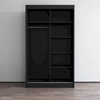Modern Mirrored 2-Door Wardrobe Armoire - High-Gloss Finish, 6 Shelves, Hanging Rod - 47"W x 79"H Contemporary Storage