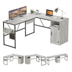 60 Inch L-Shaped Corner Desk with Storage Cabinet & Reversible Shelves for Home Office