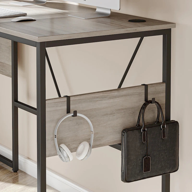 60 Inch L-Shaped Corner Desk with Storage Cabinet & Reversible Shelves for Home Office