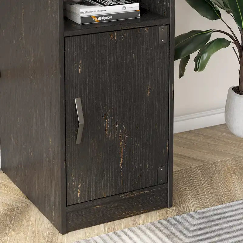 60 Inch L-Shaped Corner Desk with Storage Cabinet & Reversible Shelves for Home Office