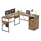 60 Inch L-Shaped Corner Desk with Storage Cabinet & Reversible Shelves for Home Office