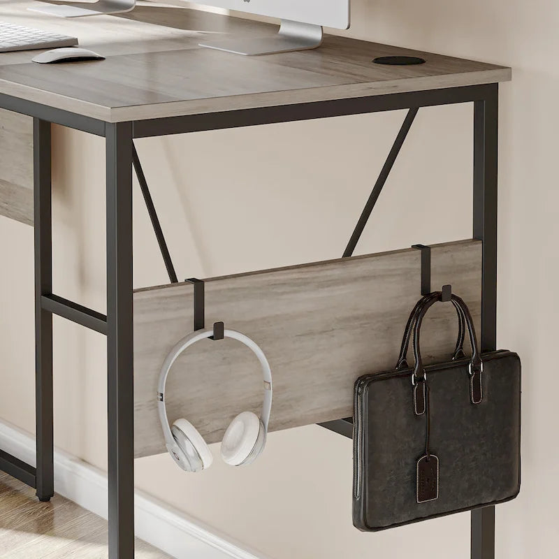 60 Inch L-Shaped Corner Desk with Storage Cabinet & Reversible Shelves for Home Office