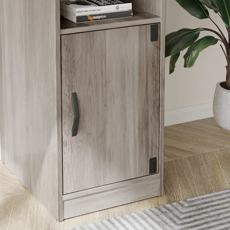 60 Inch L-Shaped Corner Desk with Storage Cabinet & Reversible Shelves for Home Office