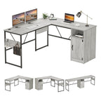 60 Inch L-Shaped Corner Desk with Storage Cabinet & Reversible Shelves for Home Office