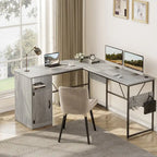60 Inch L-Shaped Corner Desk with Storage Cabinet & Reversible Shelves for Home Office