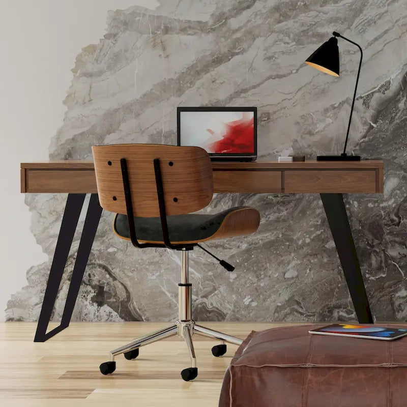 Modern Industrial 54 inch Wide Desk with Keyboard Tray and 2 Drawers - Solid Wood and Metal