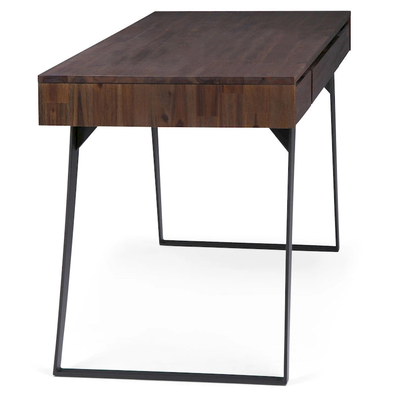 Modern Industrial 54 inch Wide Desk with Keyboard Tray and 2 Drawers - Solid Wood and Metal