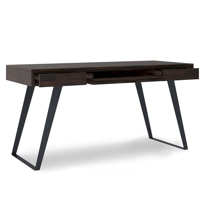 Modern Industrial 54 inch Wide Desk with Keyboard Tray and 2 Drawers - Solid Wood and Metal