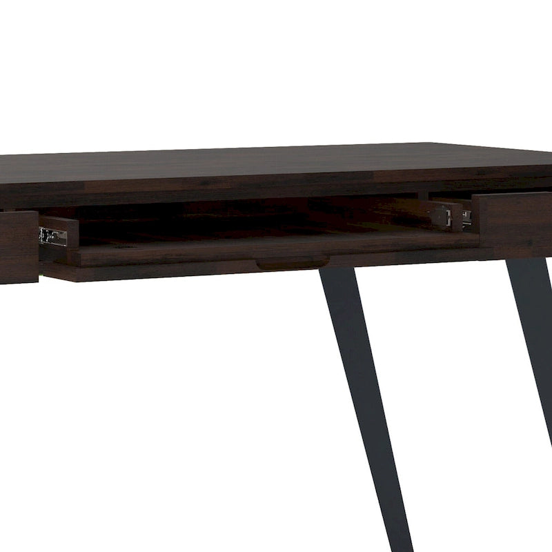 Modern Industrial 54 inch Wide Desk with Keyboard Tray and 2 Drawers - Solid Wood and Metal