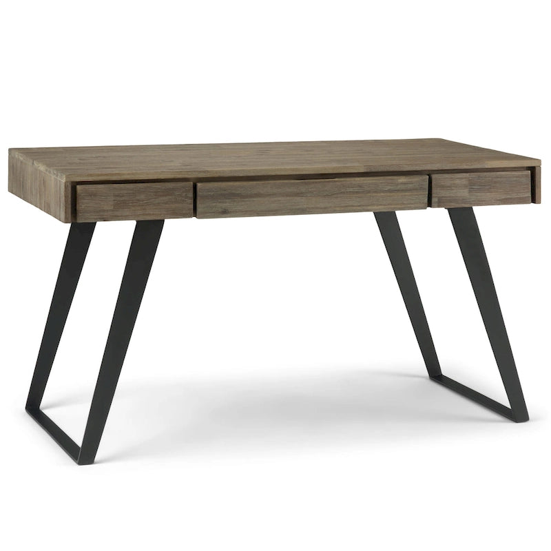 Modern Industrial 54 inch Wide Desk with Keyboard Tray and 2 Drawers - Solid Wood and Metal