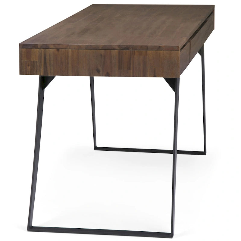 Modern Industrial 54 inch Wide Desk with Keyboard Tray and 2 Drawers - Solid Wood and Metal
