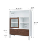 Modern Wooden Floor Storage Cabinet with Glass Door & Drawer - White & Walnut Finish - 13x26x34 inches - Mid-Century Style