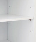 Modern Wooden Floor Storage Cabinet with Glass Door & Drawer - White & Walnut Finish - 13x26x34 inches - Mid-Century Style