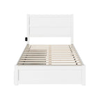 Full Platform Bed with Storage Drawers & Footboard - Mid-Century Modern White Wood Frame with USB Charging Station