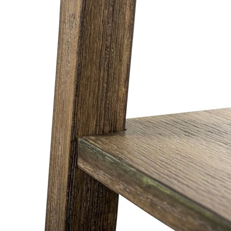 74" Leaning Bookcase with 6 Shelves - Rustic Saddle Brown, White Oak Veneer, Ladder Style Storage