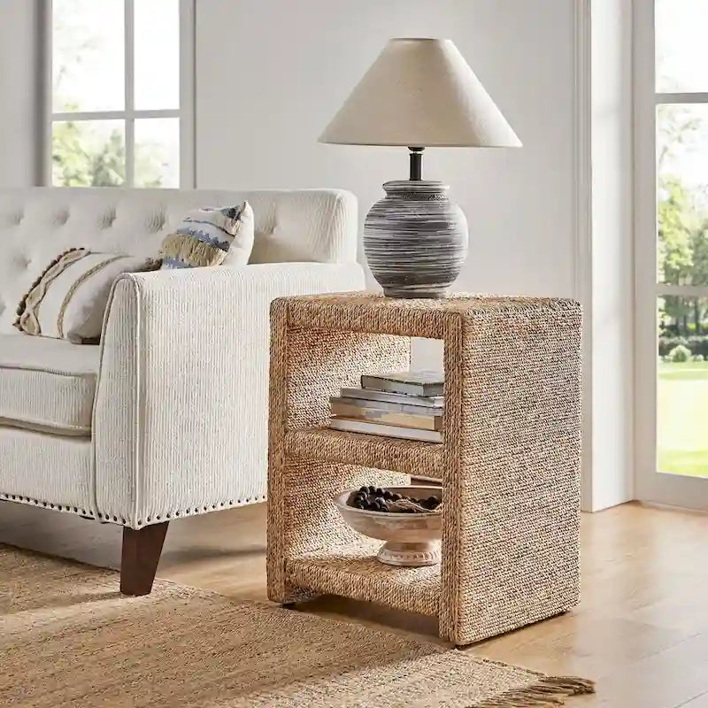 Dominik 24 Grass Rope Side Table with Two Open Shelves by HULALA HOME