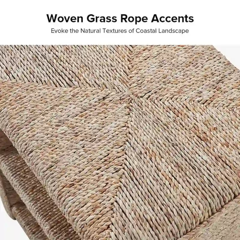 24" Coastal Rattan Side Table with 2 Open Shelves - Natural Grass Rope Weave (19W x 16D x 24H)