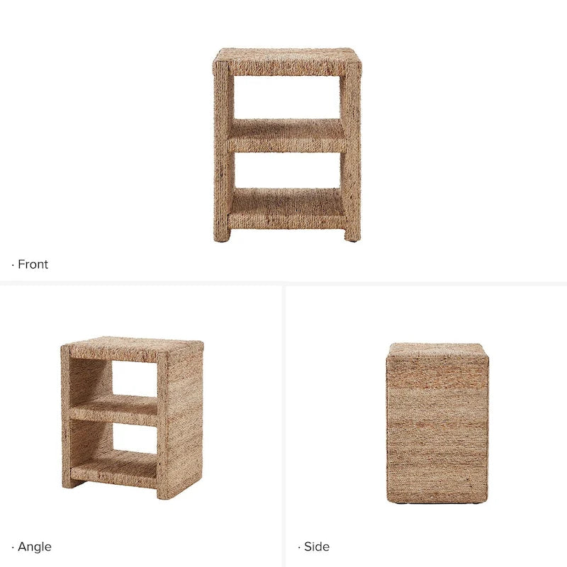 24" Coastal Rattan Side Table with 2 Open Shelves - Natural Grass Rope Weave (19W x 16D x 24H)
