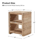 24" Coastal Rattan Side Table with 2 Open Shelves - Natural Grass Rope Weave (19W x 16D x 24H)