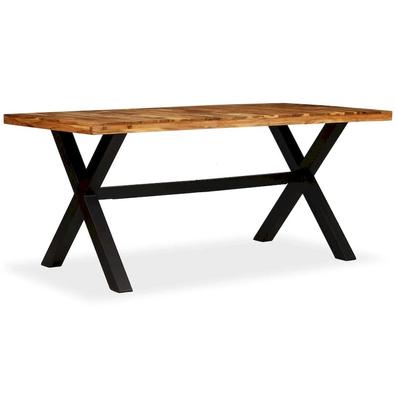 Solid Acacia Mango Wood Dining Table 70.9x35.4x29.9 Handmade Industrial Style Powder-Coated Steel Legs