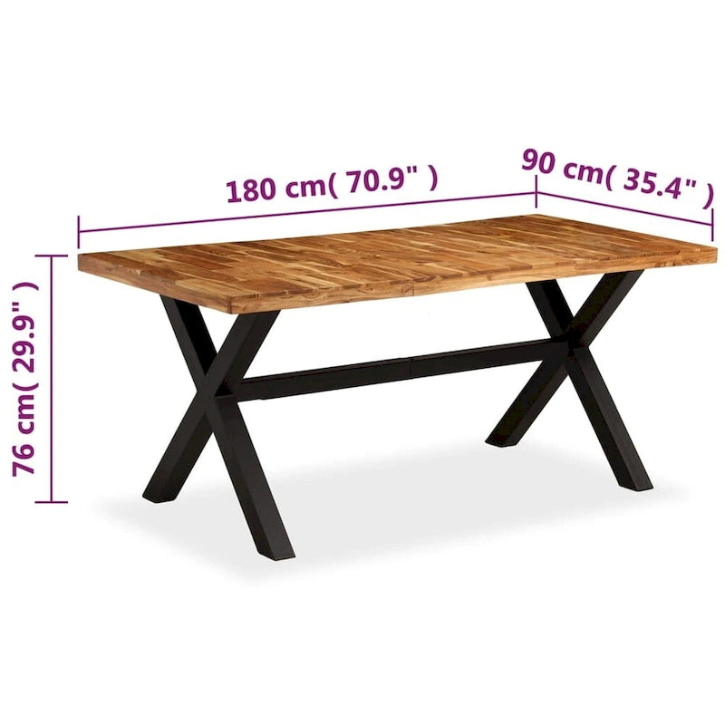 Solid Acacia Mango Wood Dining Table 70.9x35.4x29.9 Handmade Industrial Style Powder-Coated Steel Legs