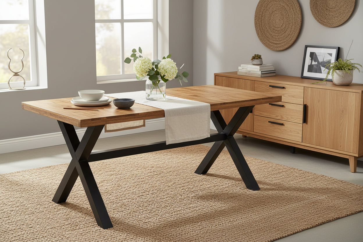 Solid Acacia Mango Wood Dining Table 70.9x35.4x29.9 Handmade Industrial Style Powder-Coated Steel Legs