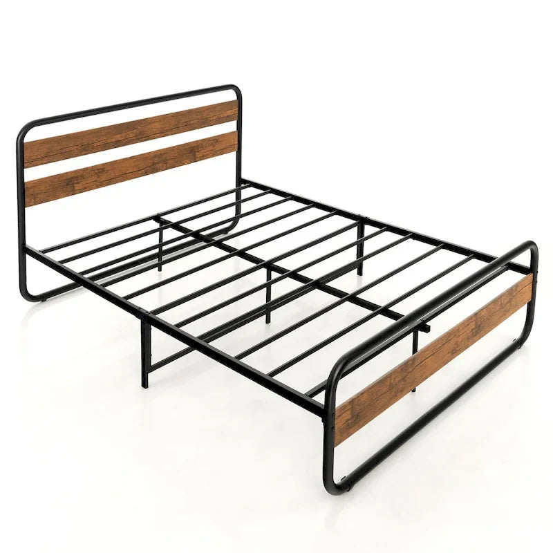 Metal Bed Frame - Full/Queen Size, Arc Platform with Headboard & Footboard, 660lbs Capacity, 13" Under Bed Storage, Black