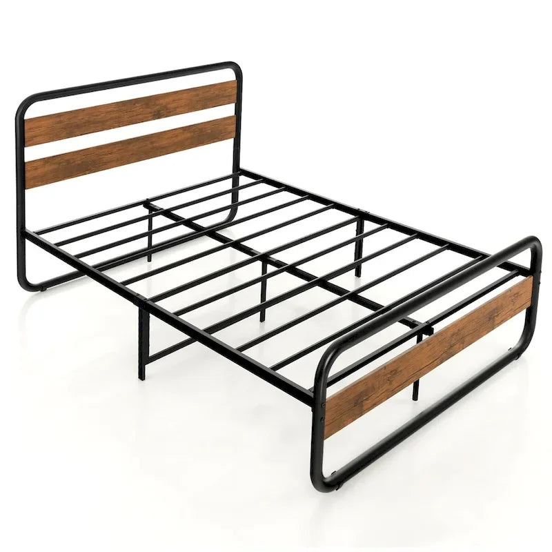 Metal Bed Frame - Full/Queen Size, Arc Platform with Headboard & Footboard, 660lbs Capacity, 13" Under Bed Storage, Black