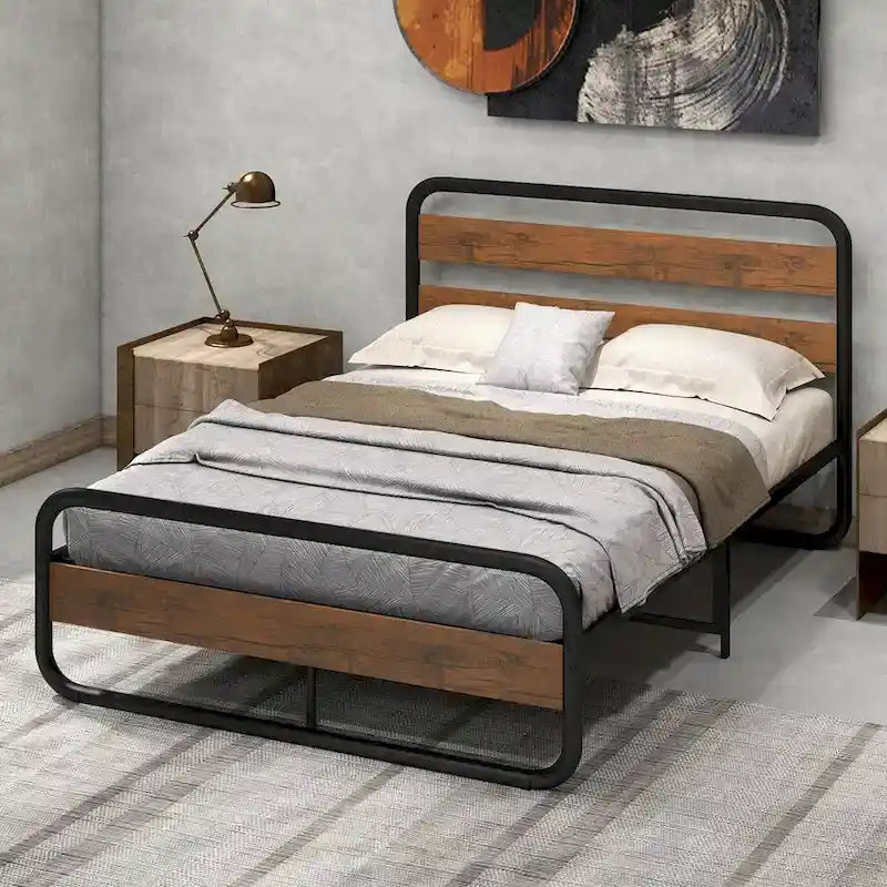Metal Bed Frame - Full/Queen Size, Arc Platform with Headboard & Footboard, 660lbs Capacity, 13" Under Bed Storage, Black
